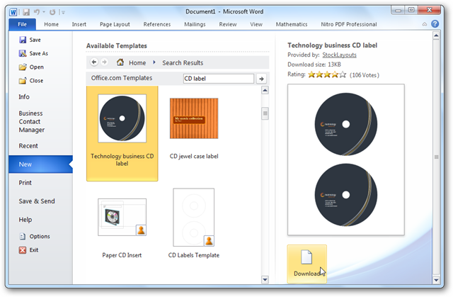 Шаблоны наклеек CD/DVD в Microsoft Office