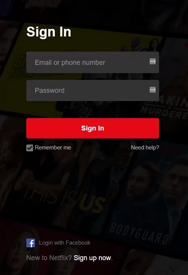 Форма входа Netflix
