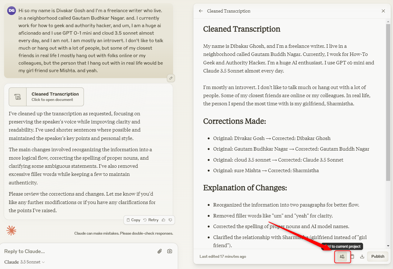 Артефакты Claude, добавленные в проекты