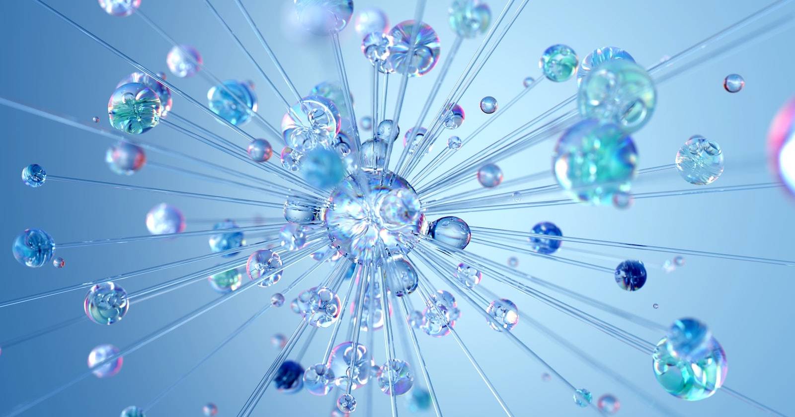 3D‑рендер стекловидных ядер, расширяющихся от центра, символизирующий нейронную сеть