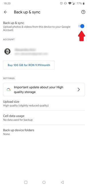 Google Фото — включить резервное копирование