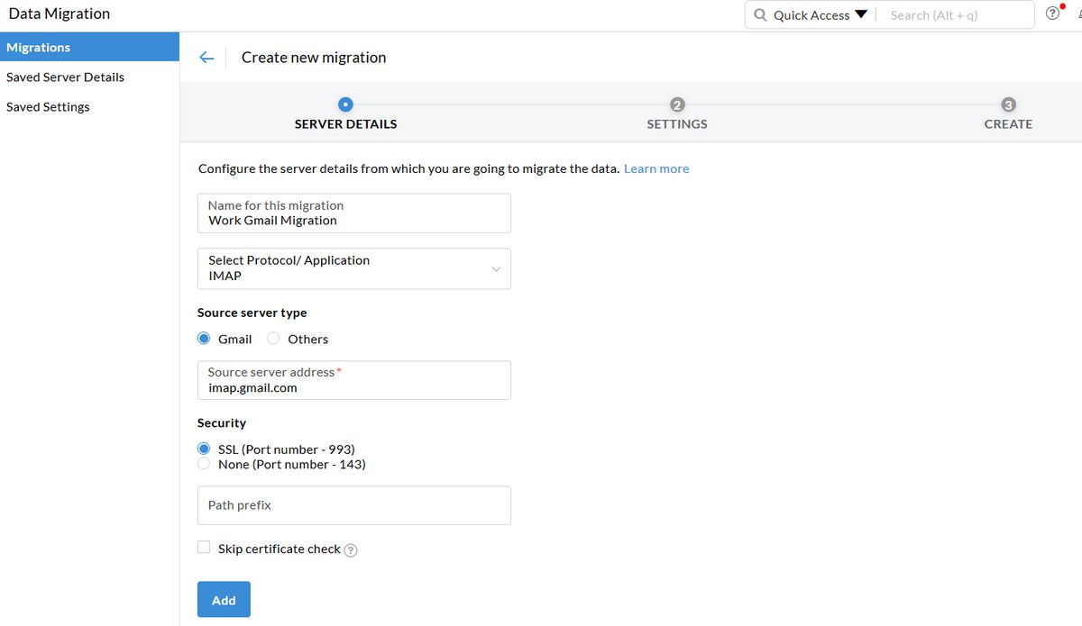 configure server details Gmail