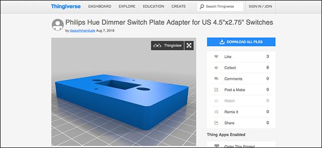 3D-печатная накладка-спейсер для Hue Dimmer Switch