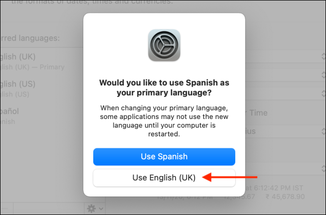 Нажмите Use English, чтобы сохранить английский по умолчанию