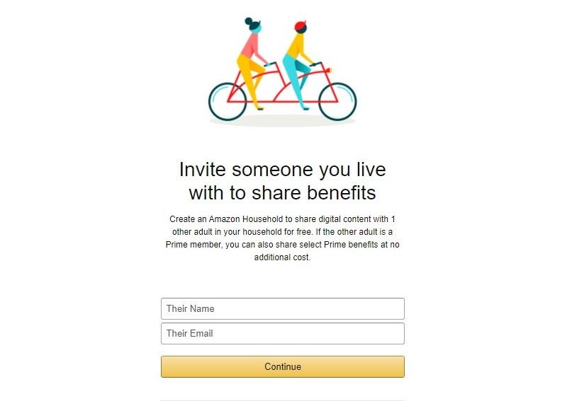 Добавление взрослого в Amazon Household: экран с приглашением