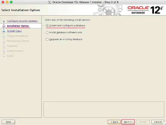 Выбор опций установки Oracle
