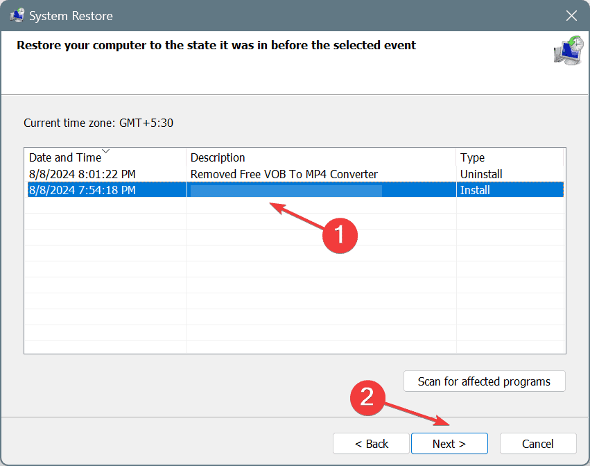 Seleziona un punto di ripristino in Windows