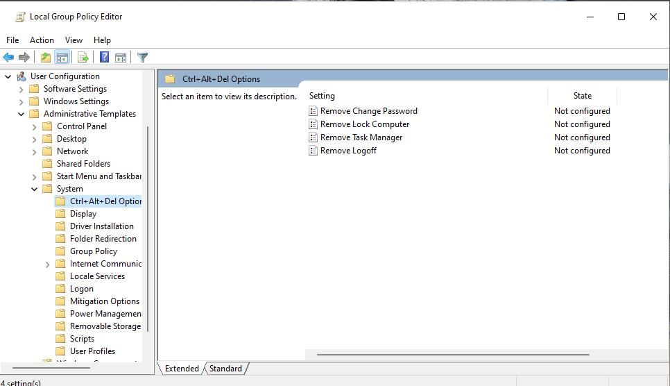 Параметры Ctrl+Alt+Del в групповой политике