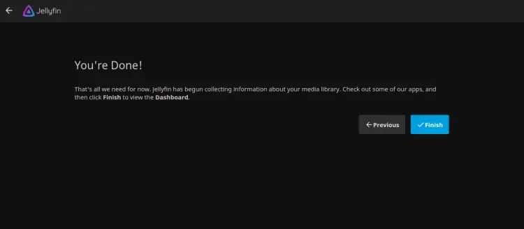 Окно завершения установки Jellyfin
