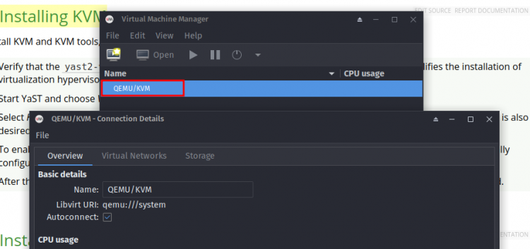 Подробности соединения с KVM