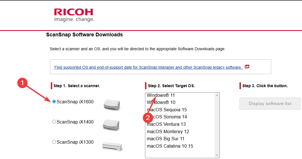Мастер установки ScanSnap: выбор модели и запуск настройки