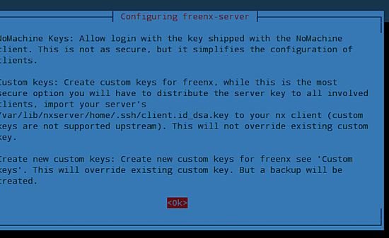 Диалог конфигурации freenx-server в терминале