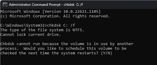Результат команды chkdsk