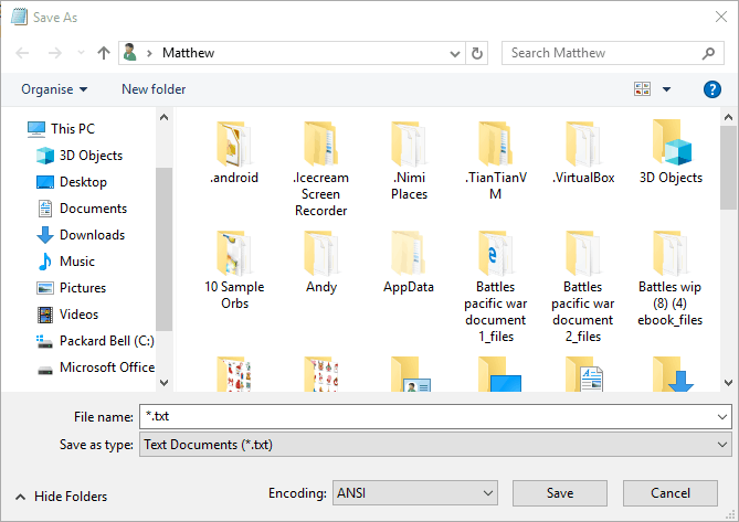 Окно «Сохранить как» с типом «Все файлы»