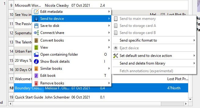 Calibre — отправка на устройство