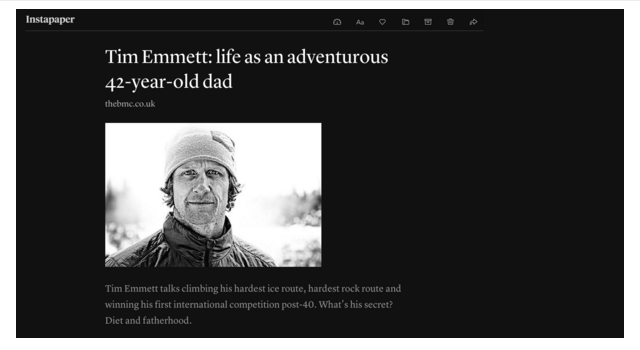 Тёмная тема приложения Instapaper для комфортного чтения