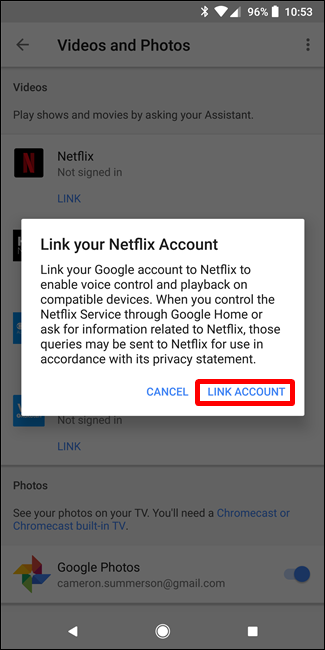 Диалог подтверждения входа в Netflix