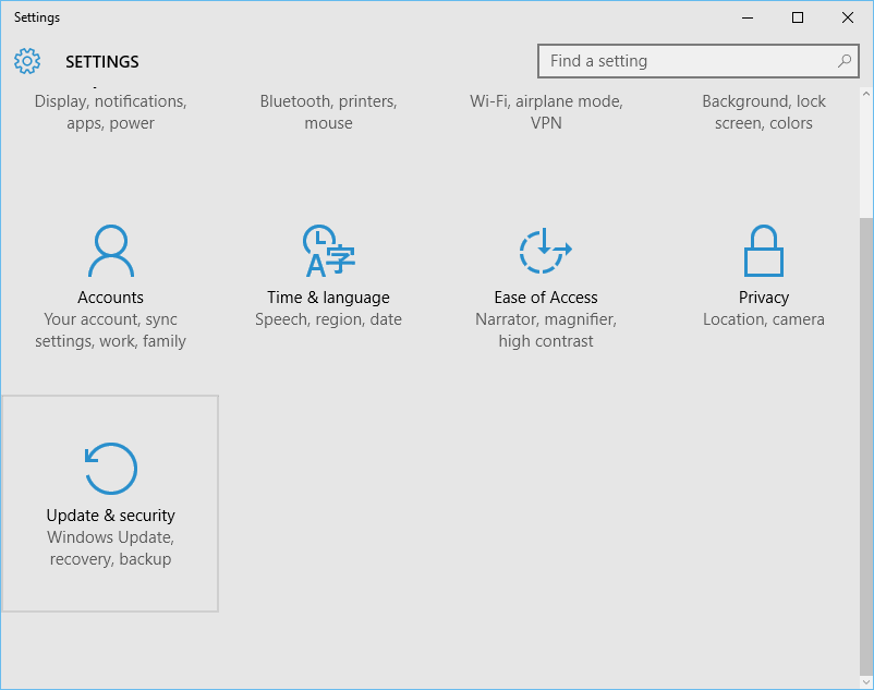Параметры Windows: раздел 'Обновление и безопасность'