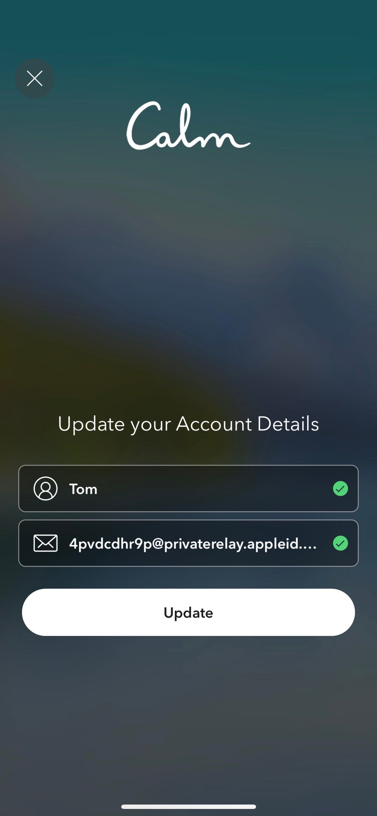Calm app showing hidden Sign in with Apple email