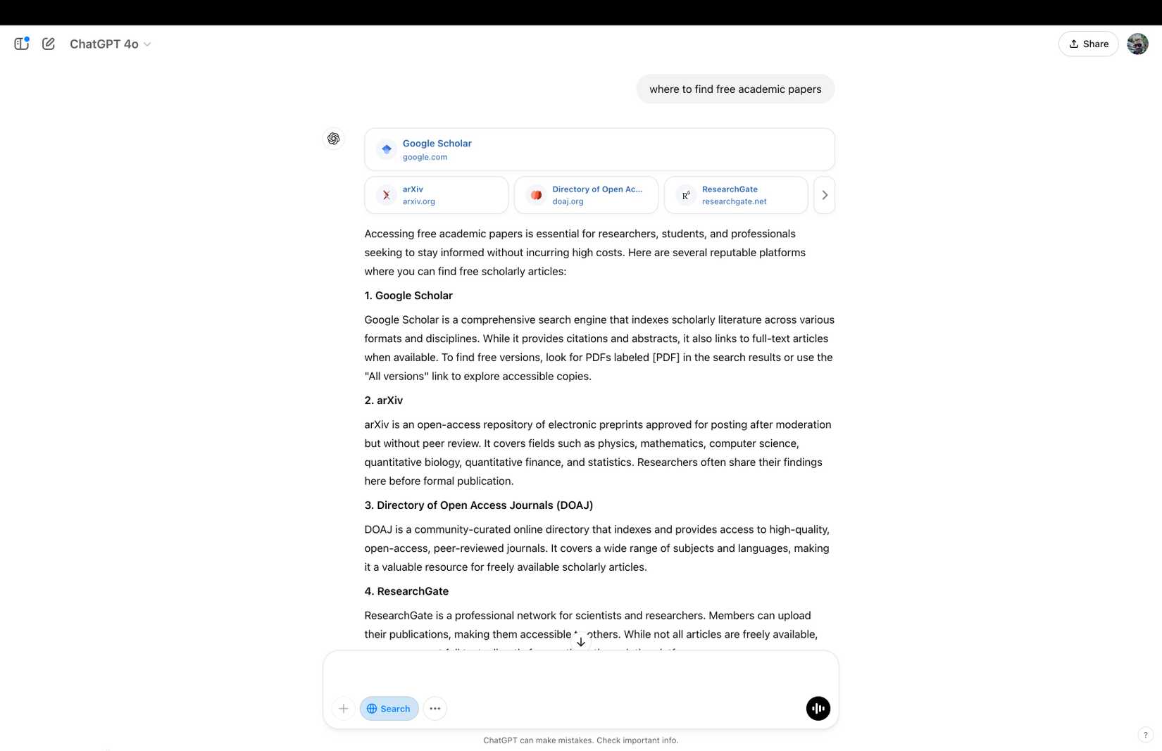 Скриншот результатов по запросу бесплатных академических статей