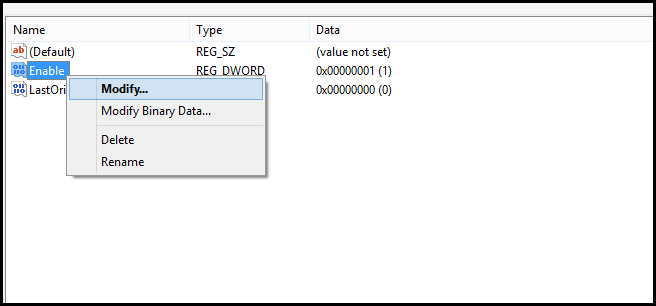 Параметр Enable в реестре для управления автоповоротом
