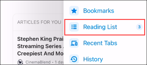 Выберите Reading List в меню Chrome