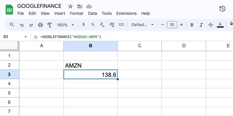 Ввод формулы GOOGLEFINANCE с символом биржи и тикером или только тикером