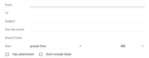 Поля критериев фильтра в Gmail: От, Кому, Тема и другие