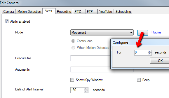 Конфигурация оповещений и действия при обнаружении движения
