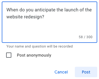 Опубликовать вопрос в Google Meet