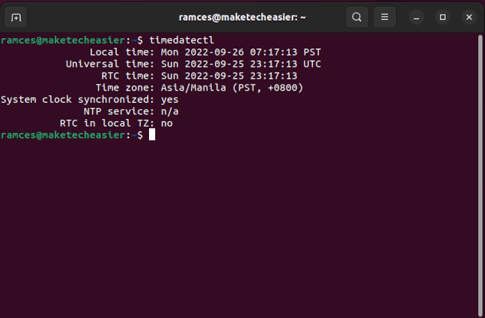 Пример вывода timedatectl с информацией о синхронизации времени