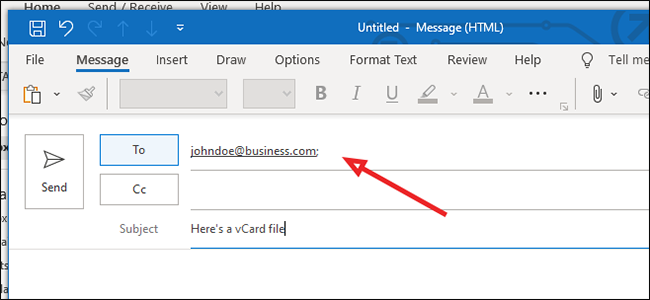 Поле «Кому» в новом письме Outlook