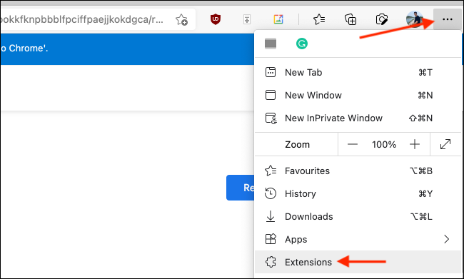 Choose Extensions from Menu