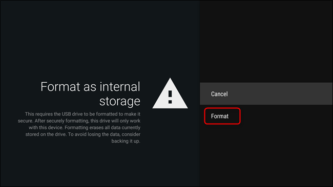 Подтверждение форматирования и предупреждение об удалении данных