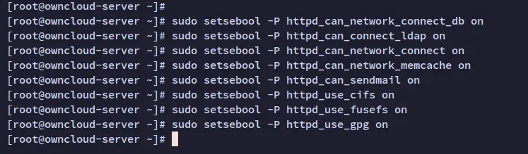 Настройка SELinux — вывод терминала