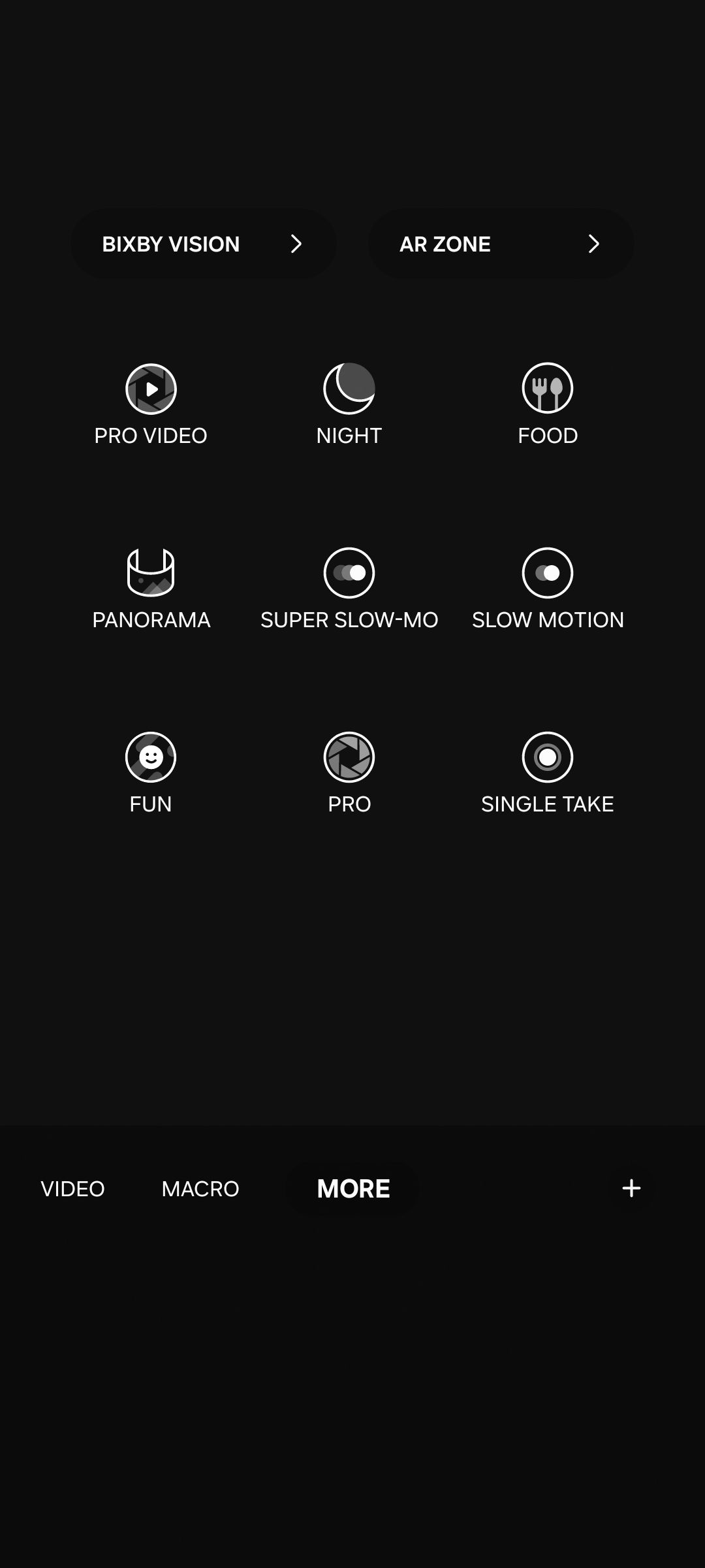 Ряд режимов камеры на Samsung