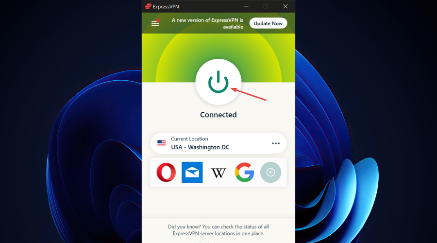 Интерфейс приложения ExpressVPN на ПК
