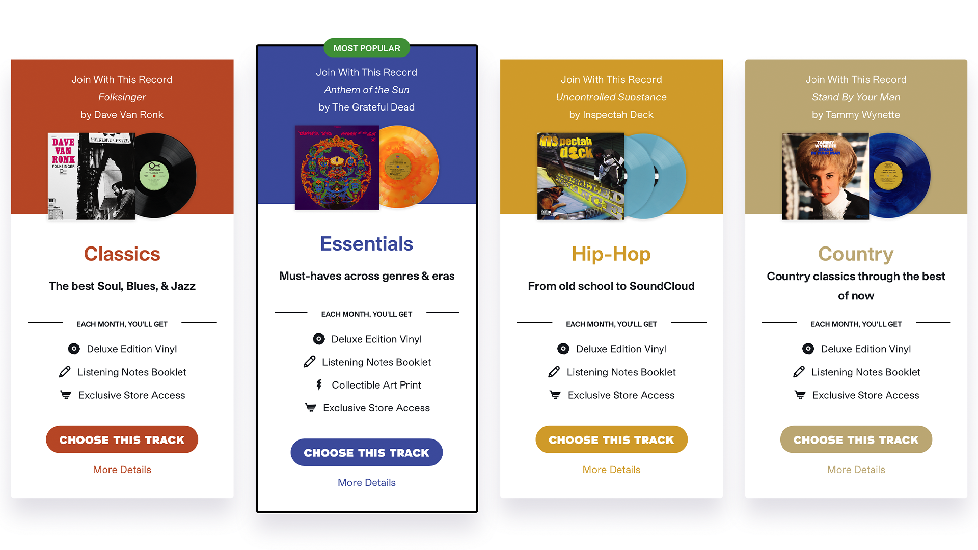 Скриншот вариантов подписки Vinyl Me, Please