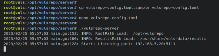 Запуск vulsrepo-server и информация о порте