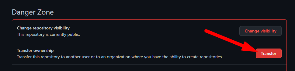 Кнопка переноса в разделе опастных действий.