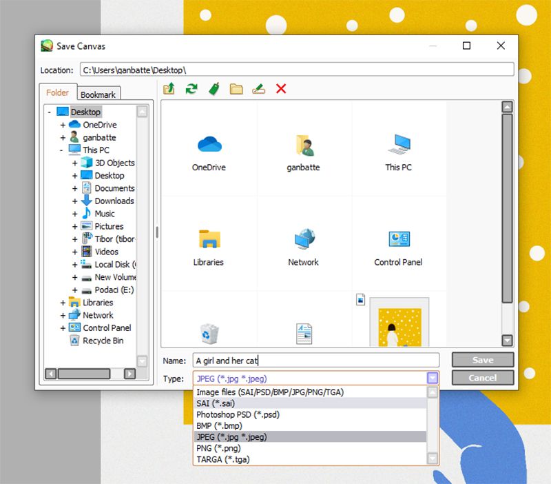 Сохранение файла в PaintTool SAI