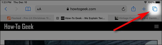 Кнопка переключения вкладок в Safari на iPad
