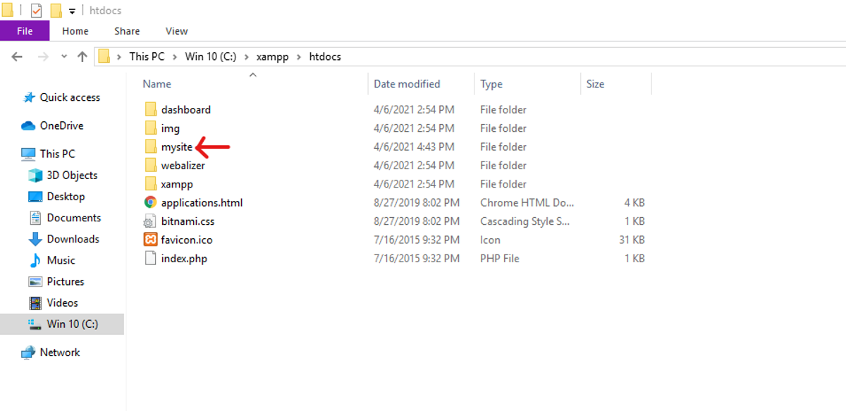 Копирование файлов WordPress в папку htdocs