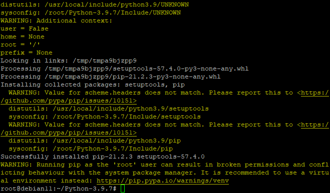 пример успешной установки Python 3.9