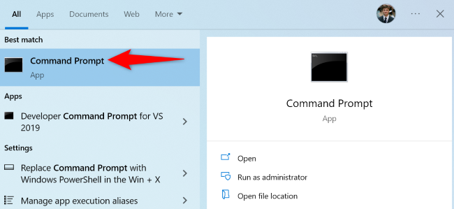 Выберите «Командная строка».