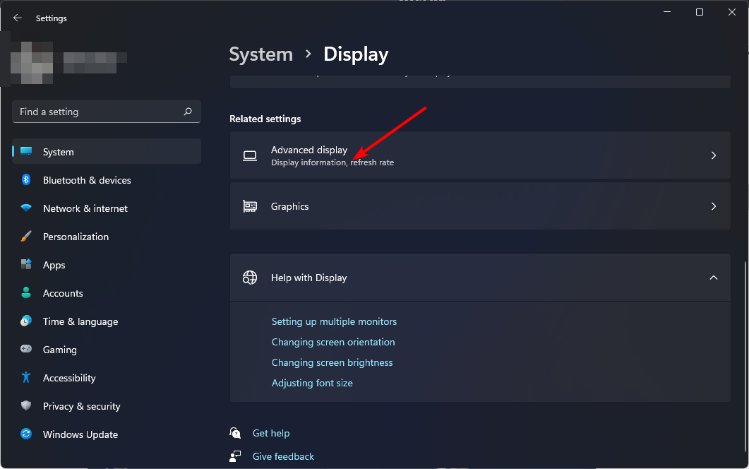 Дополнительные параметры экрана в Windows 11