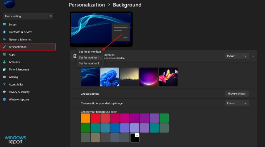 Контекстное меню с опцией Установить для монитора 1 в Windows 11