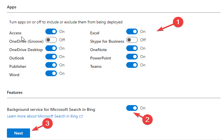 Список приложений с переключателями включения/выключения