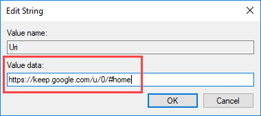 Inserire il nuovo valore Uri nel Registro di sistema