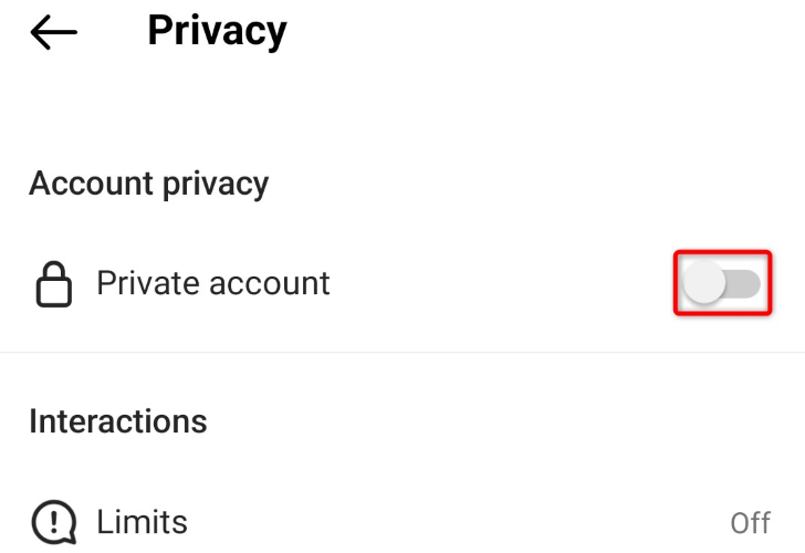 Переключите «Приватный аккаунт».